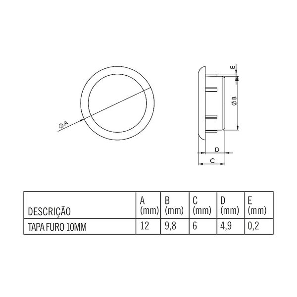 tapa furo 10mm branco 100 unidades sas plastic 4435