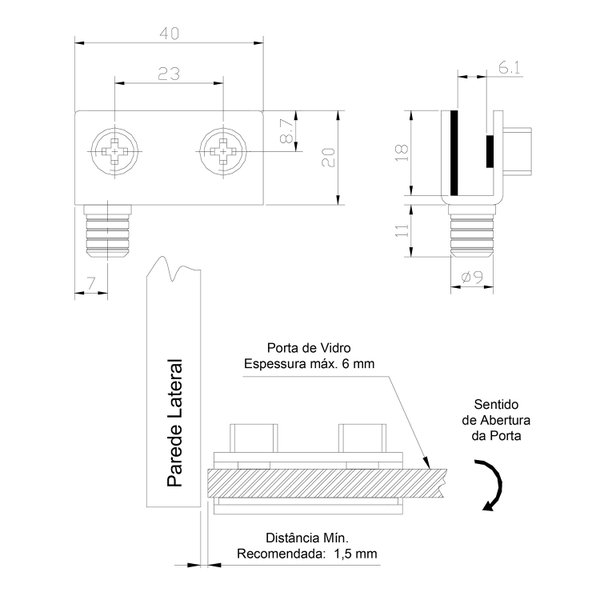 dobradica porta de vidro zamac cromado soprano 2631